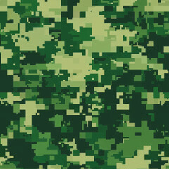 seamless pattern of illustration of green pixel camouflage military background