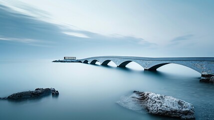 The bridge stretches into the sea with copy space