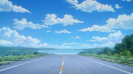 Fototapeta premium Road seamlessly integrating into a digital navigation map cartoon style