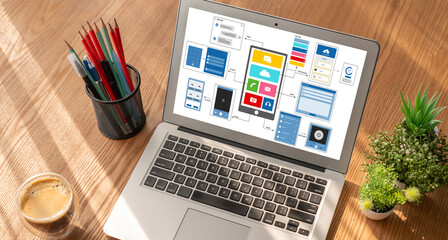 UX UI design process for modish mobile application and website . Creative prototype of wireframe...