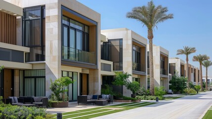Obraz premium New modern classic luxury terraced villas with a confined courtyard. Generative AI.