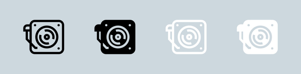 Turntable icon set in black and white. Dj signs vector illustration.