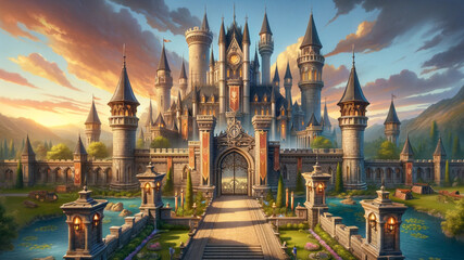 Enchanted Kingdom: Grand Fantasy Castle at Sunset