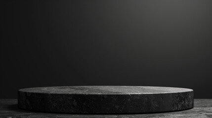 charcoal podium or black stone pedestal stage in a dark background. For product presentation.	