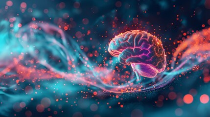 Fototapeta premium Digital Brain with Neural Connections and Abstract Glowing Network