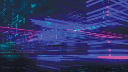 Abstract digital technology tunnel. Abstract futuristic sci-fi tunnel with particles and lines mesh. Connection and connections concept. Big data. 3D vector illustration.