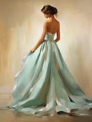 painting of woman in blue dress