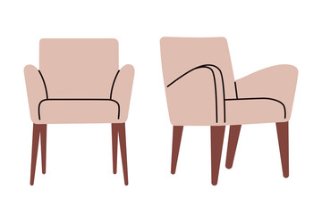 Obraz premium Comfortable stylish modern armchair, chair. Furniture for home, interior, apartment. Armchair for living room, modern. Flat vector illustration isolated