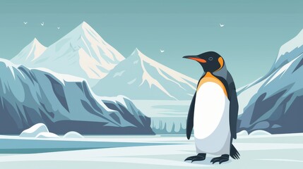 Obraz premium Penguin flat design front view Antarctic life theme animation Triadic Color Scheme
