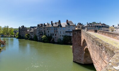 view of the idyllic village of Espalion in the Aveyron Departement of south central France