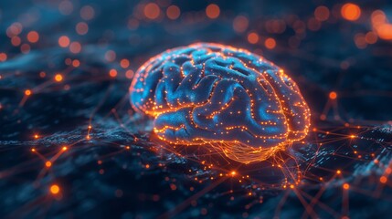 Digital Brain with Neural Connections and Abstract Glowing Network