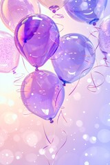 Flying purple glossy balloons on light background
