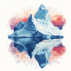 Iceberg flat design top view Arctic exploration theme water color Colored pastel