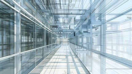 Airy and Illuminated Corporate Workspace with Geometric Glass Corridors
