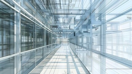 Obraz premium Airy and Illuminated Corporate Workspace with Geometric Glass Corridors