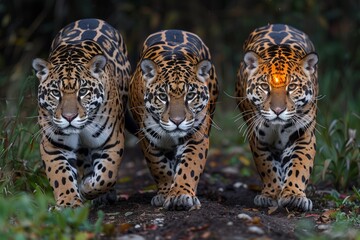Two Big Cats Walking Down a Dirt Road - Powered by Adobe