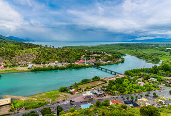 A view from Rozafa castle towards Lake Skadar in Shkoder in Albania in summertime
