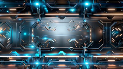 Futuristic sci-fi border with metallic textures and glowing elements, design image