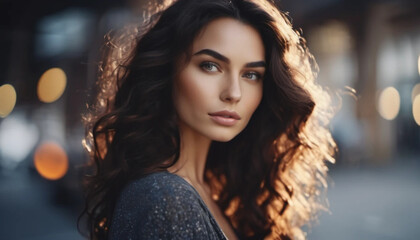 Fototapeta premium Beautiful woman with wavy dark hair.