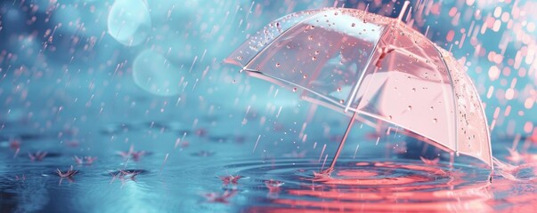 clear shield flat design front view heavy rain 3D render colored pastel