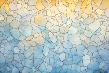 Abstract stained glass pattern with gradient colors from blue to yellow, creating a mosaic effect that is visually stunning and artistic.