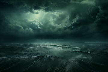 Fototapeta premium Dark stormy sea with ominous clouds and dramatic waves, creating a powerful and captivating seascape image.
