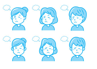 考える女性のイラストセット