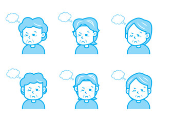 考える女性のイラストセット