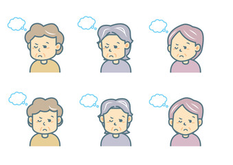 考える女性のイラストセット