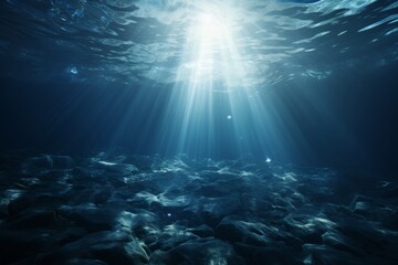 Exploring the profound depths of the blue underwater sea in the mysterious deep abyss