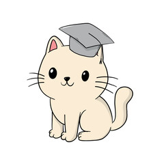 cute kitten in graduation cap for prints, card, stickers, etc. School graduation, education theme. EPS 10