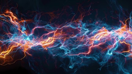 Energetic pulses of electricity depicted through abstract, luminous patterns against a deep, dark canvas, captured with precision by an HD camera