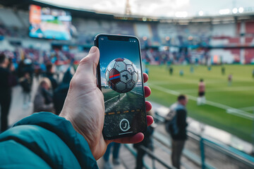 a person is holding a phone with a soccer ball on it.