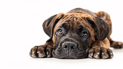 Obraz premium Playful mastiff puppy with big paws on a white background