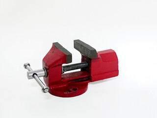 red vise, screw clamp, white background, isolated