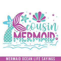 Cousin mermaid ocean life design, mermaid svg designs