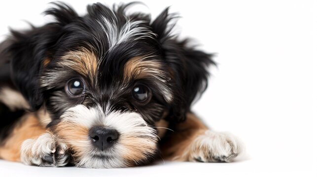 Cute havanese puppy with a playful look on a white background