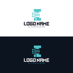 Alphabet digital technology simple line logo design vector