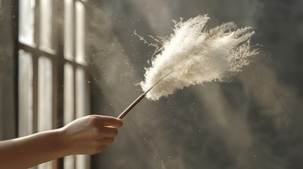 Feather Duster Hand Revitalizes Space with Spring Cleaning Precision