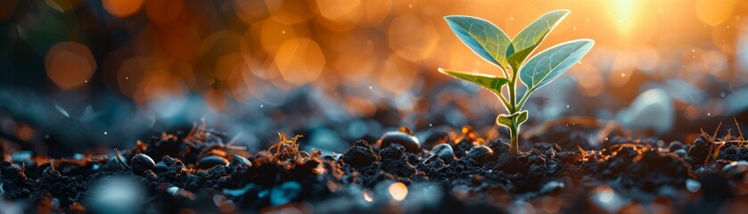 A seedling sprouting with a positive financial growth message, symbolizing economic prosperity, highresolution, vibrant and detailed, professional stock photo quality.