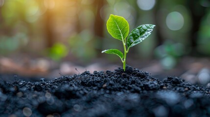 A green seedling growing with a positive financial growth message, symbolizing economic growth, highresolution, detailed and vivid, sharp and professional stock photo.