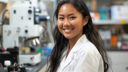 Young Pacific Islander Woman in Laboratory Setting for Scientific Research, Education, and Medical Studies