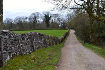 Path and stone walls in Yorkshire England, UK