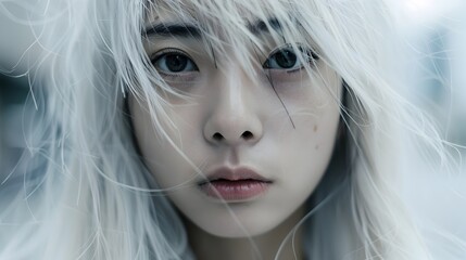 Fototapeta premium Ethereal Beauty in Contemplative Moment:Striking Portrait of a Pensive Young Woman