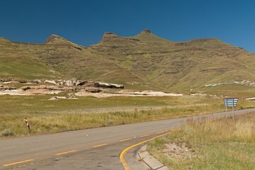 Road and nature in Golden Gate Highlands National Park. Republic of South Africa. Africa.