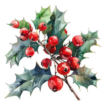recommend clip art: holly berries, red holly berries ,Watercolor illustration clipart,single object isolated on white background,Watercolor illustrations, Hand drawn painting