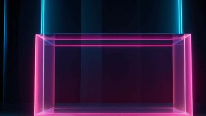 abstract blue pink neon glowing line frame vertical video, animated moving LED light screen box projection, 3d rendering, empty space border presentation design background, futuristic laser spectrum  - Powered by Adobe