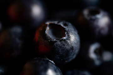 Macro close-up Fresh blueberry with soft red fill light