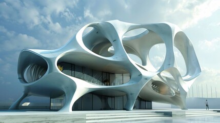 a futuristic building with a wavy, organic design