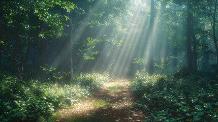 Serene Forest Trail: High Resolution Image Capturing Sunlit Beauty